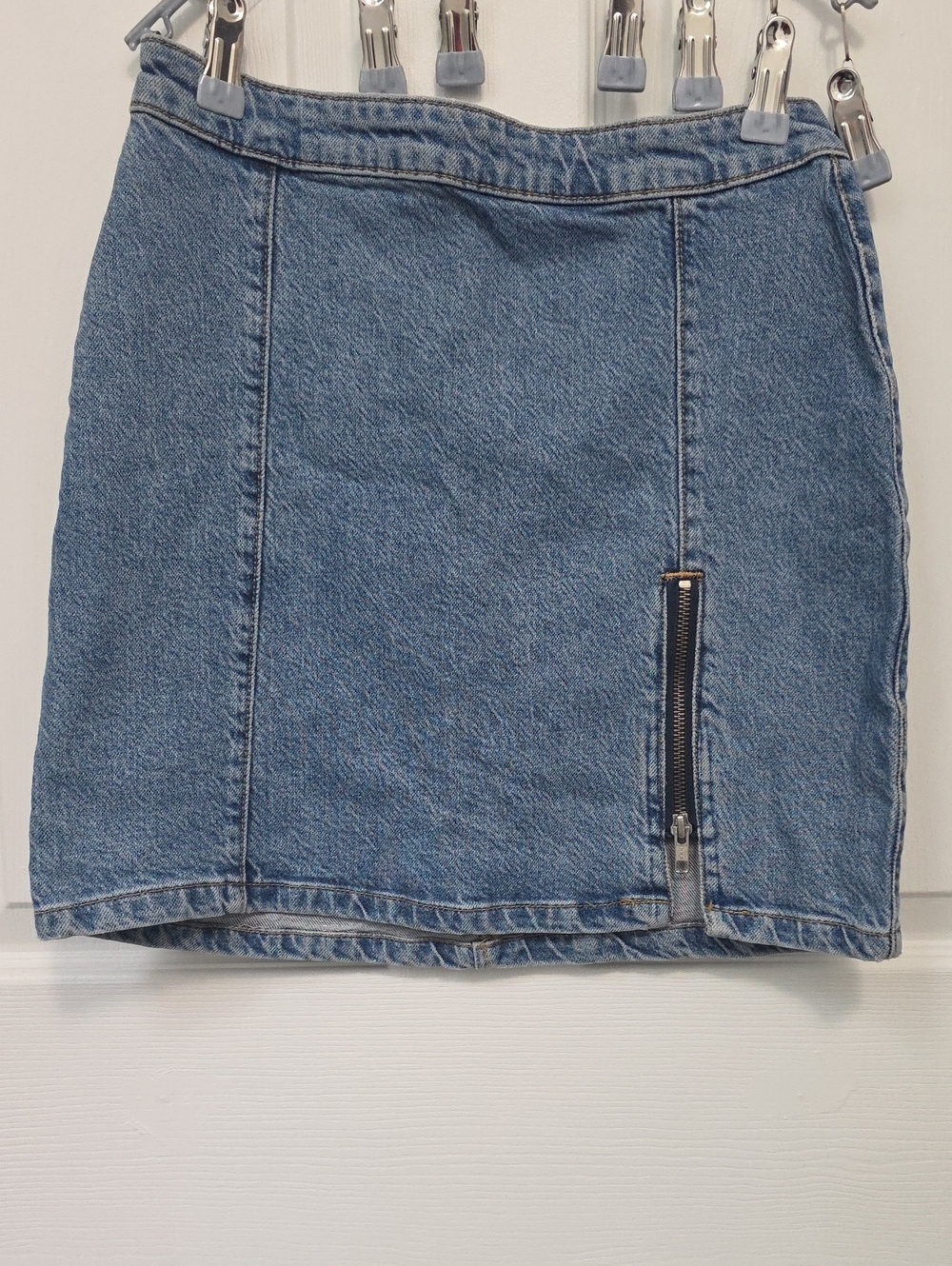 We The Free Light Blue Denim Mini Skirt with Side Zip